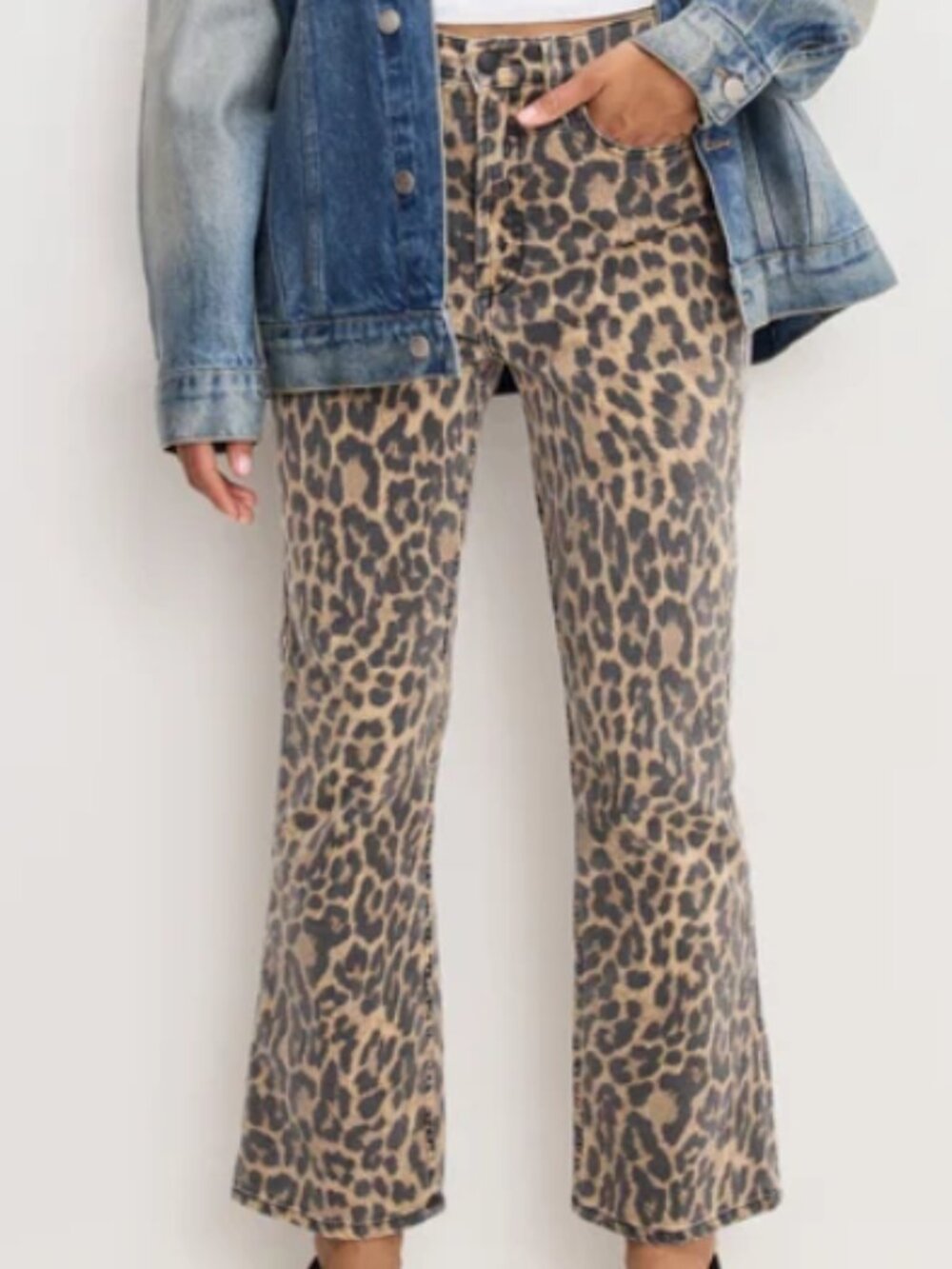 Good American Good Standard Kick Flare Jeans, Leopard Print, Size 16